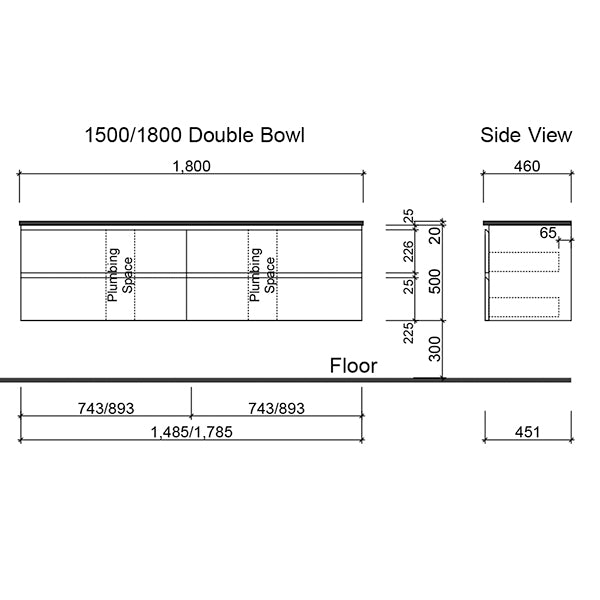 Timberline Nevada Plus Wall Hung Vanity 1500mm with Above Counter Basin