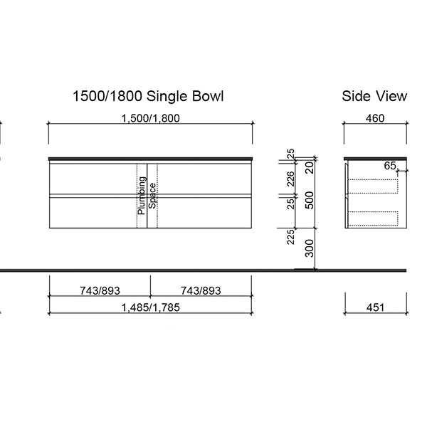 Timberline Nevada Plus Wall Hung Vanity 1800mm with Above Counter Basin