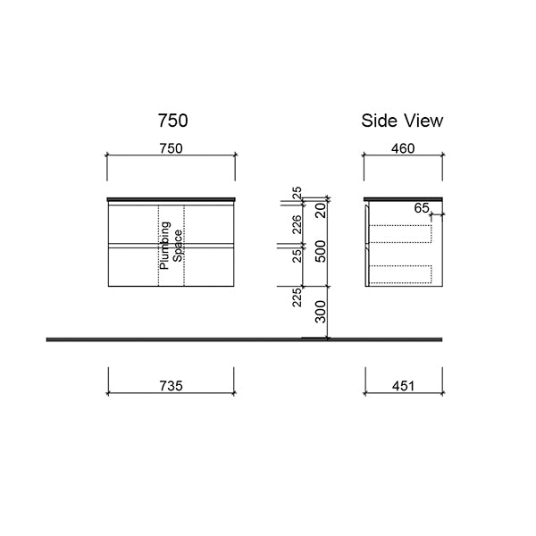 Timberline Nevada Plus Wall Hung Vanity 750mm with Above Counter Basin