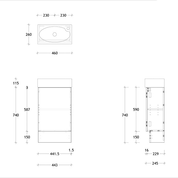 ADP Technical Drawing - Tiny Vanity with Kickboard 400mm specs