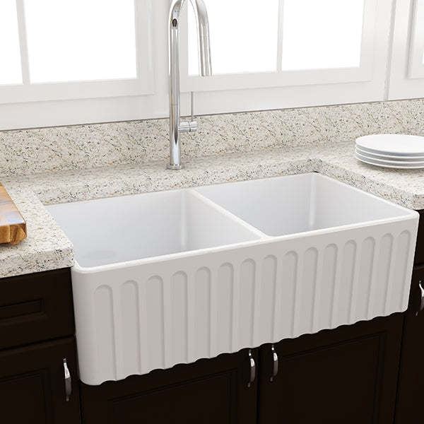 Turner Hastings Novi Fireclay Double Butler Sink, Universal Flat And Ribbed Front - The Blue Space