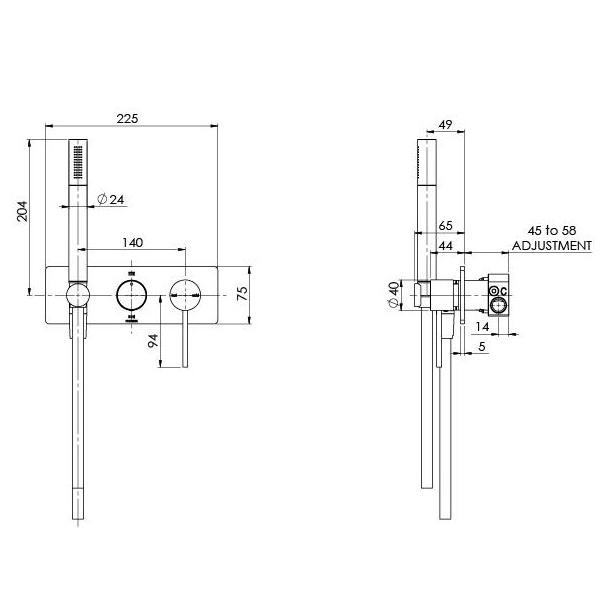 Technical Drawing - Phoenix Vivid Slimline Wall Shower System Chrome