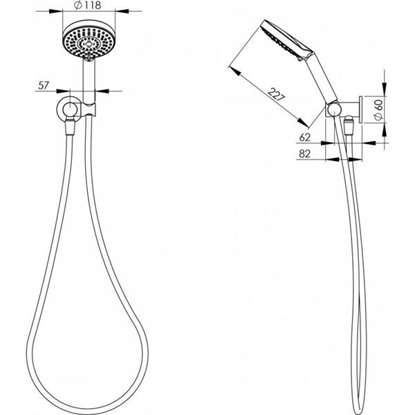 Technical Drawing - Phoenix Vivid Hand Shower - Chrome