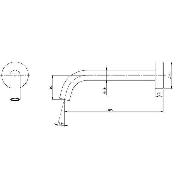 Phoenix Vivid Slimline Wall Basin/Bath Outlet-Chrome specs- line drawing and dimensions