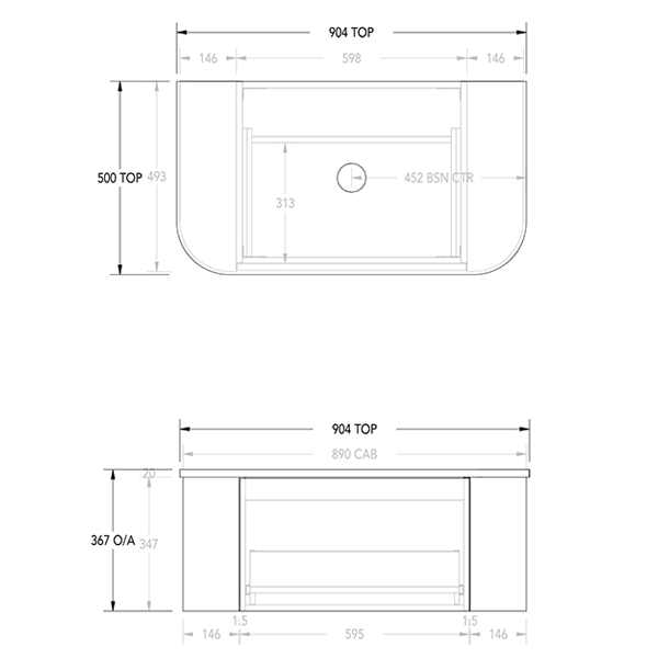 Technical Drawing - ADP Waverley Vanity 900mm