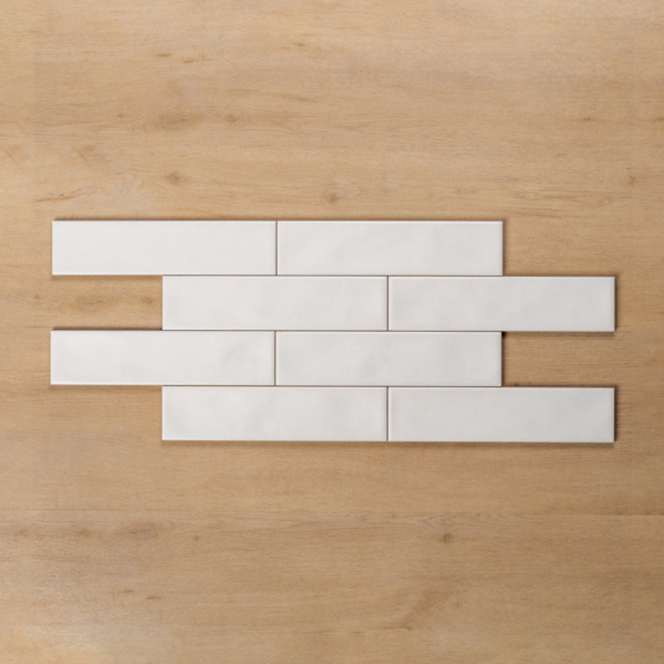 Whitehaven White Wavy Satin Ceramic Subway Tile 68x280mm