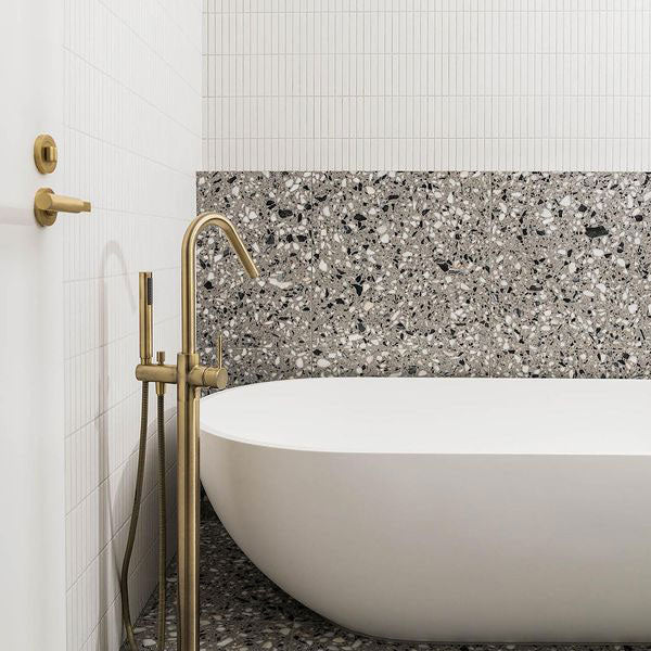 Zanda Zurich Privacy Set Satin Brass on bathroom door | Online at The Blue Space