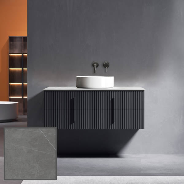 Ingrain 1200mm Wall Hung Vanity with Grey Veins Sintered Stone Top and wall mounted tap