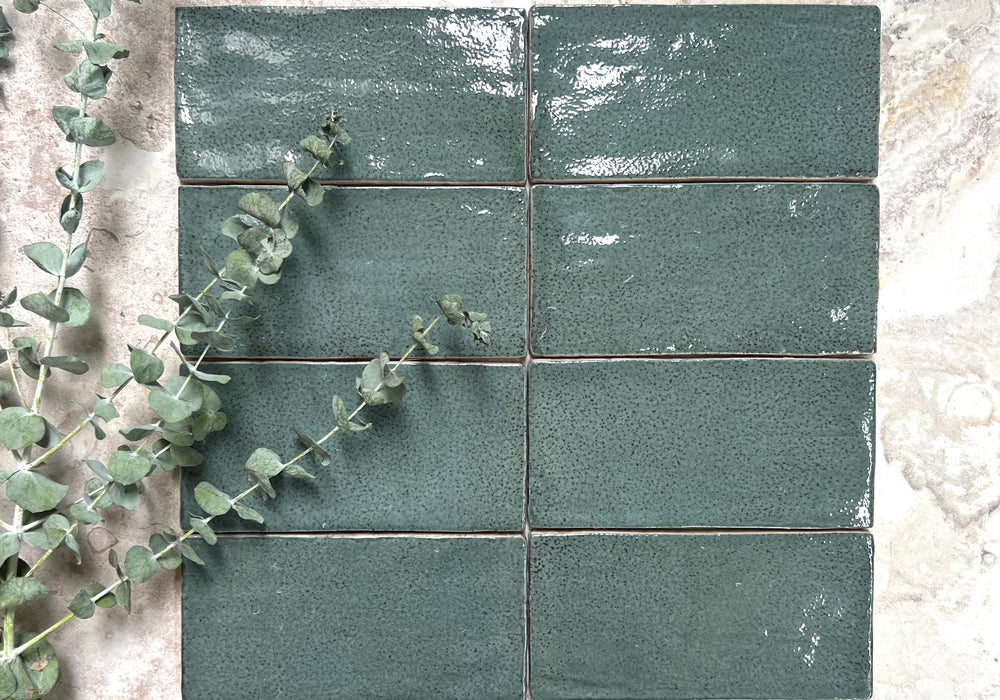 Dark Green Dianna Hand Made Subway Tile 75 x 150 x 9mm Spanish Ceramic