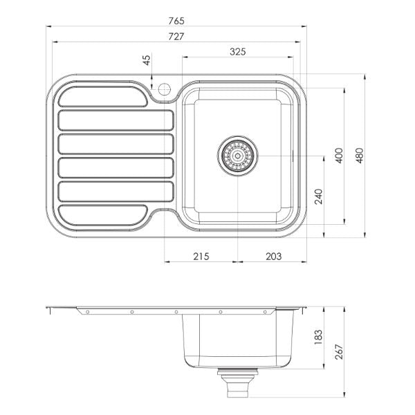 Phoenix 1000 Series Single Bowl Sink 765 x 480mm