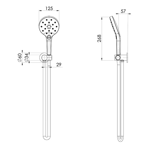 Phoenix Tapware Ormond Hand Shower Technical Drawing - The Blue Space