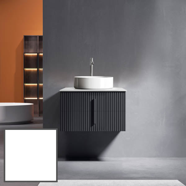 Ingrain 750mm Wall Hung Vanity with Pure White Sintered Stone Top and bench mounted tap