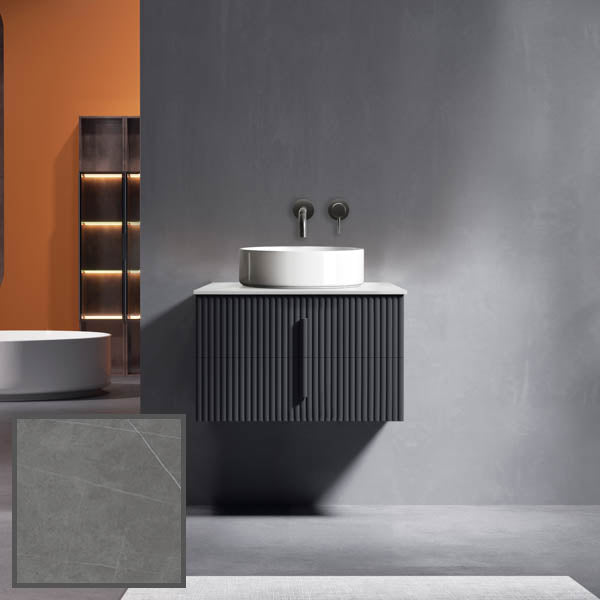Ingrain 750mm Wall Hung Vanity with Grey Veins Sintered Stone Top and wall mounted tap