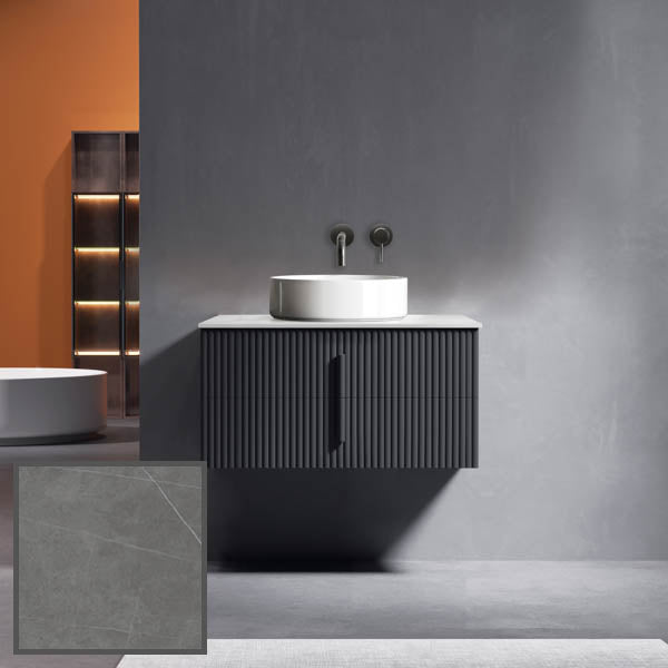 Ingrain 900mm Wall Hung Vanity with Grey Veins Sintered Stone Top and wall mounted tap