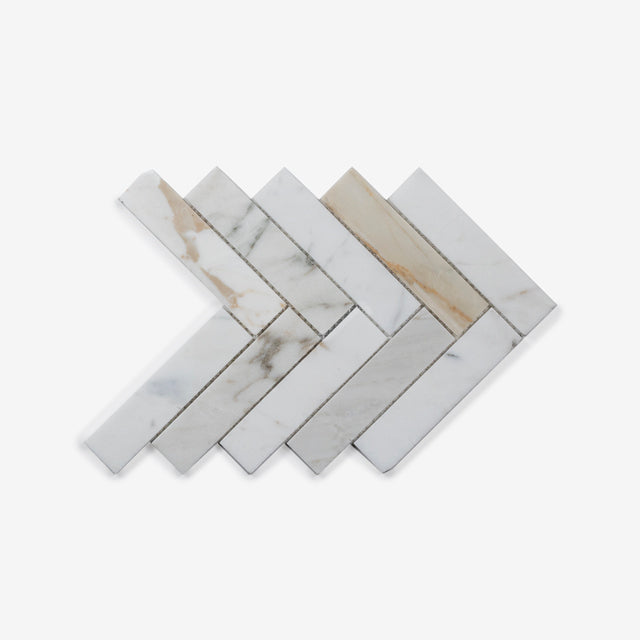 Cottesloe Calacatta Gold Herringbone Honed Marble Mosaic Tile 35x150mm