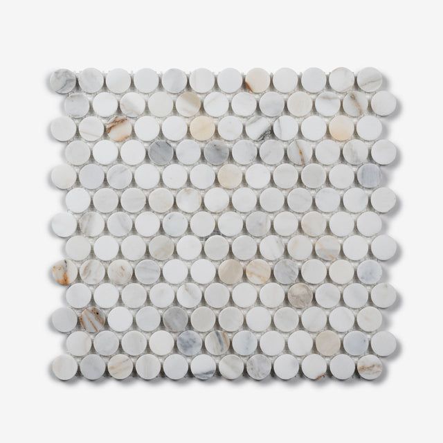 Cottesloe Calacatta Gold Penny Round Honed Marble Mosaic Tile 23x23mm