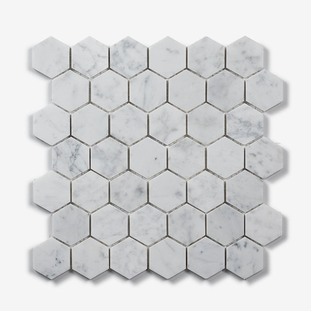 Carrara Gabriele Hexagon Honed Marble Mosaic 305 x 298 x 8mm
