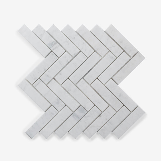 Carrara Gabriele Herringbone Honed Marble Mosaic 305 x 281 x 8mm