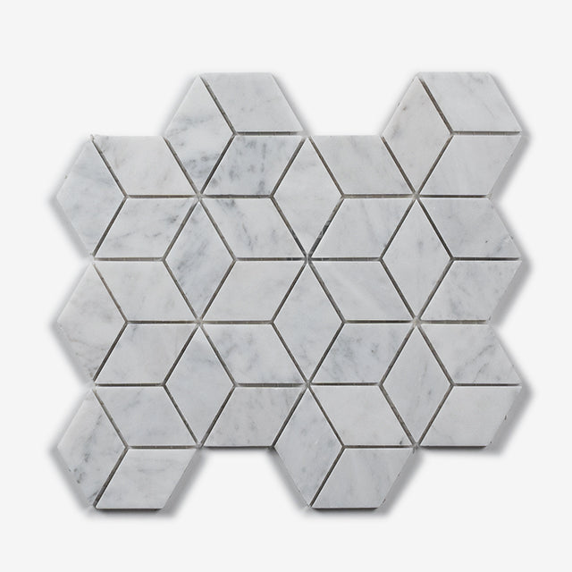 Carrara Gabriele Diamond Cube Honed Marble Mosaic 282 x 244 x 8mm Sample