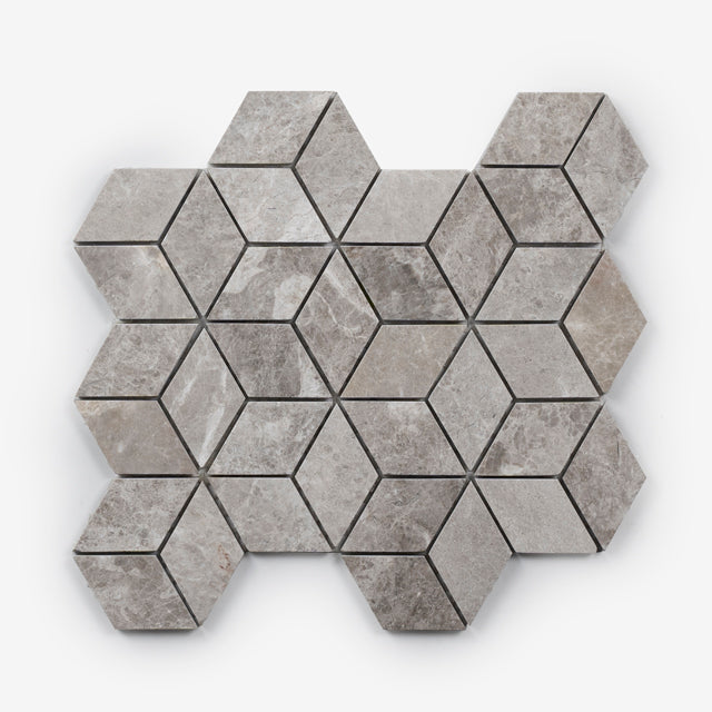 Silver Grey Gabriele Diamond Cube Honed Marble Mosaic 282 x 244 x 8mm Sample
