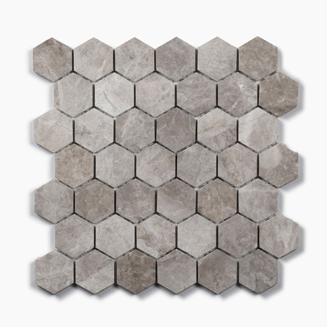 Silver Grey Gabriele Hexagon Honed Marble Mosaic 305 x 298 x 8mm Sample