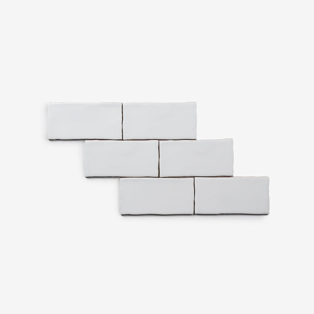 White Luca Hand Made Gloss Subway Tile 75 x 150 x 8mm