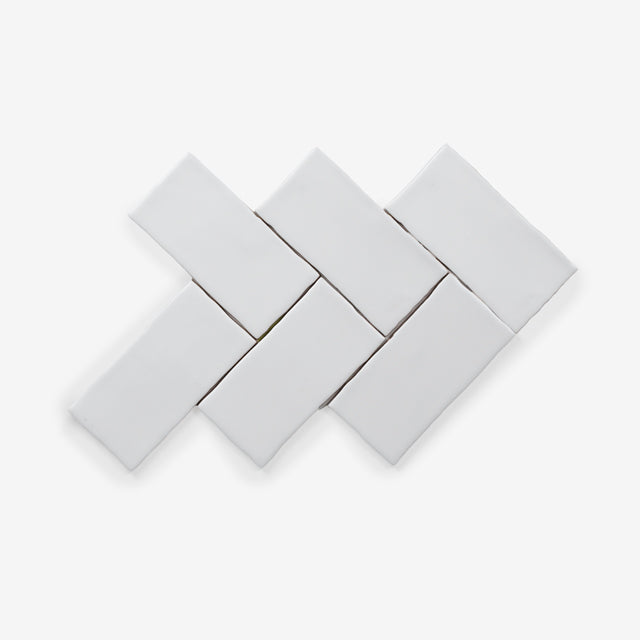 White Luca Hand Made Gloss Subway Tile 75 x 150 x 8mm