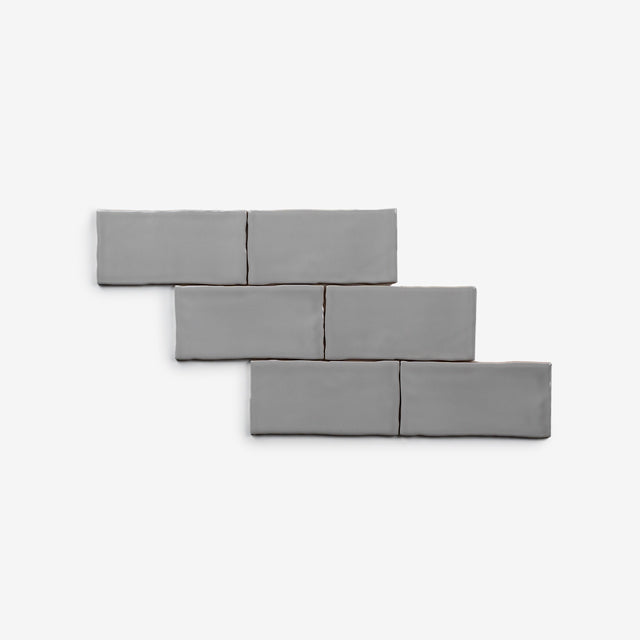 Grey Luca Hand Made Gloss Subway Tile 75 x 150 x 8mm