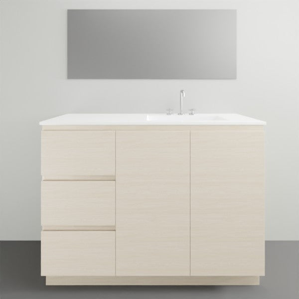 ADP Glacier Lite Door and Drawer Trio Vanity with Ceramic Top - 1200mm Right Bowl | The Blue Space