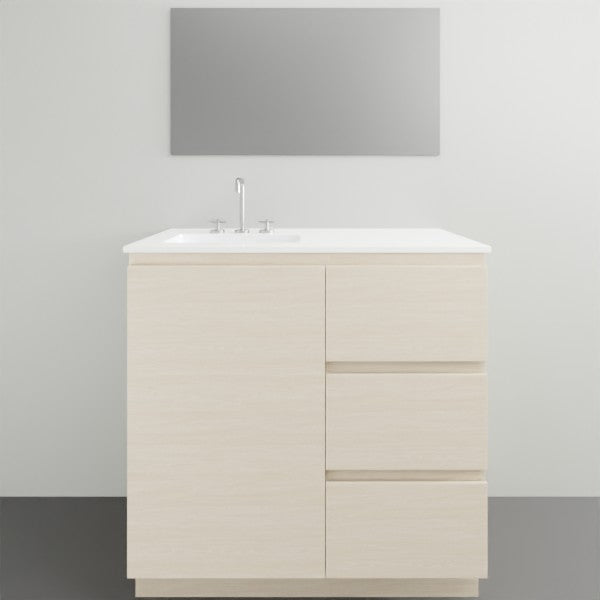 ADP Glacier Lite Door and Drawer Trio Vanity with Ceramic Top - 900mm Left Bowl | The Blue Space