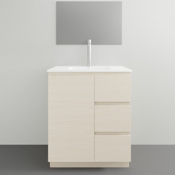 ADP Glacier Lite Ensuite Door and Drawer Trio Vanity with Ceramic Top - 750mm Centre Bowl | The Blue Space