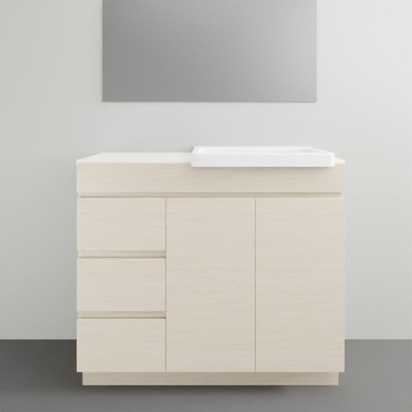 ADP Glacier Lite Semi Recessed Door & Drawer Trio Vanity Solid Surface Top - 1050mm Right Bowl | The Blue Space