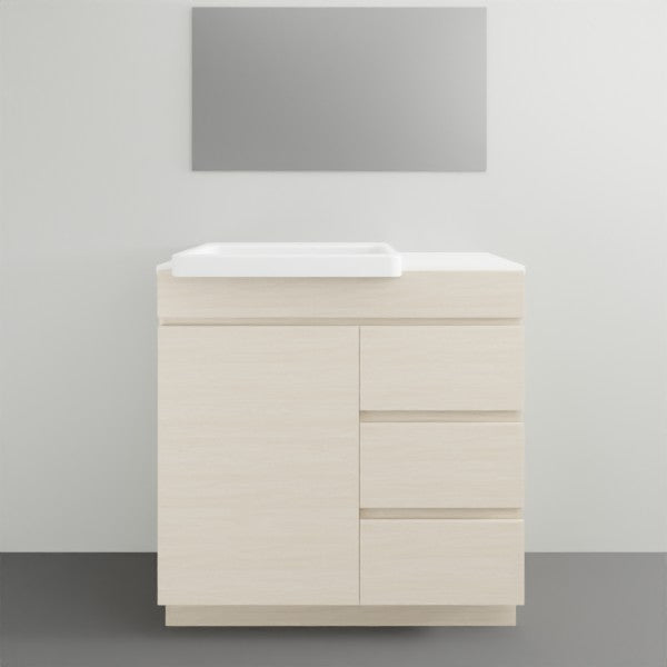 ADP Glacier Lite Semi Recessed Door & Drawer Trio Vanity Solid Surface Top - 900mm Left Bowl | The Blue Space