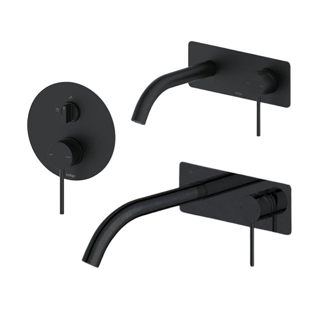 Indigo Alisa Matte Black Tapware Package Wall Mixer & Diverter