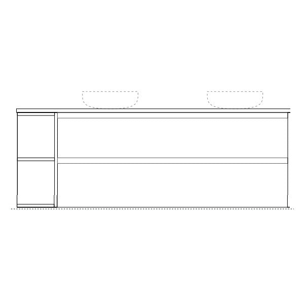 Marquis Avion, Avion7 Line, 1500mm One Shelf End Double Basin Curved Wall Hung Vanity Side - The Blue Space