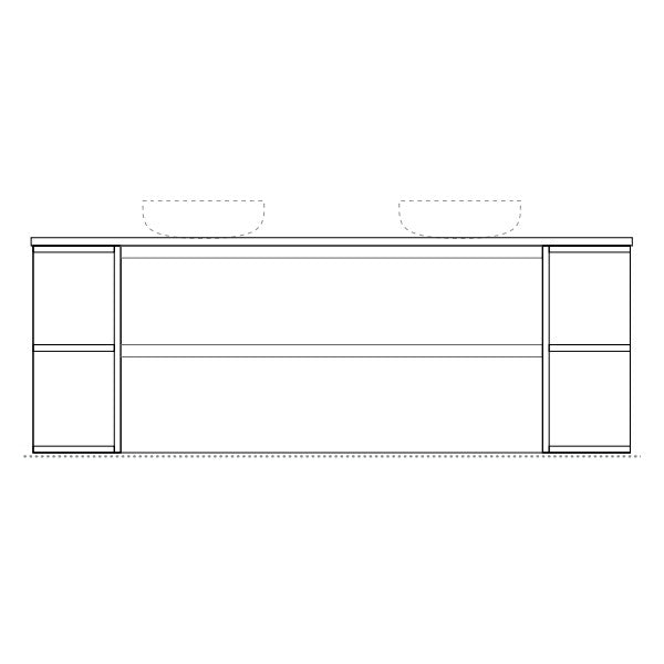 Marquis Avion, Avion9 Line, 1500mm Two Shelf Ends Curved Double Basin Wall Hung Vanity Side - The Blue Space