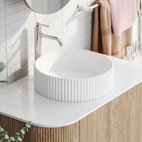 Bao Fluted Above Counter Bathroom Basin on Curved Fluted Vanity - The Blue Space