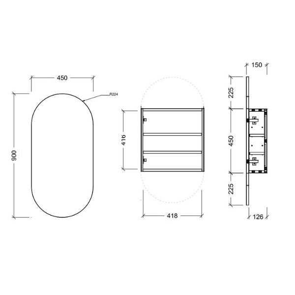 Bao Pill Shaving Cabinet Technical Drawing - The Blue Space