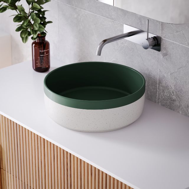 Bao Round 370mm Matte White Texture and Dark Green Above Counter Basin - The Blue Space