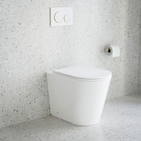 Bao Elegant concealed toilet suite with Geberit cistern and buttons white with gold trim - The Blue Space