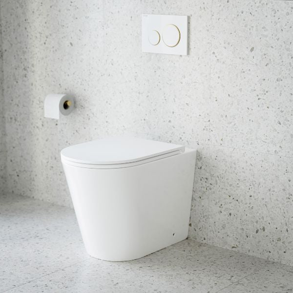 Bao Elegant concealed toilet suite with Geberit cistern and buttons white with gold trim - The Blue Space