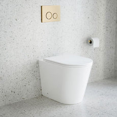 Bao Elegant Concealed Toilet Suite with R&T cistern and Nero flush buttons in brushed gold - The Blue Space