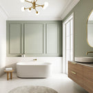 Remer Modern Oblong 910mm or 1210mm x 460mm Mirror Brushed Brass Frame with Baö Fluted Back to Wall Bath - The Blue Space