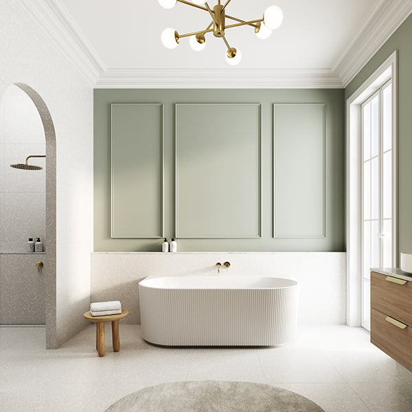 Telbix Marsten ES 8 Light Pendant Antique Gold with Baö Fluted Back to Wall Bath - The Blue Space