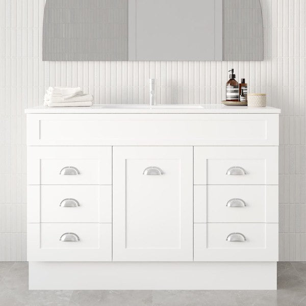 Marquis Bowral5 Floor Standing Vanity - 1200mm Centre Bowl - 1 door 6 drawer Closeup | The Blue Space