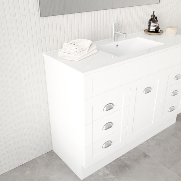Marquis Bowral5 Floor Standing Vanity - 1200mm Centre Bowl - 1 door 6 drawer Side | The Blue Space