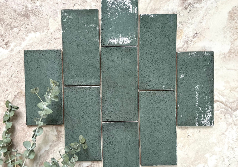 Dark Green Dianna Hand Made Subway Tile 75 x 150 x 9mm Spanish Ceramic
