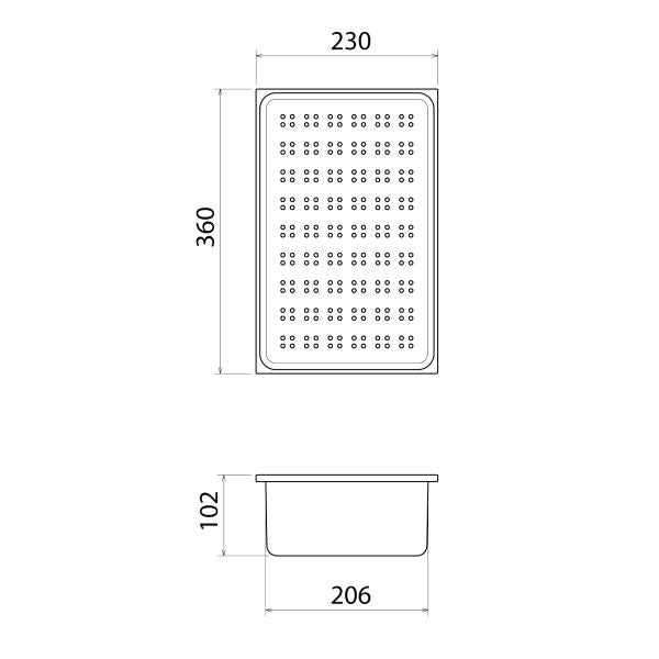 The Blue Space Caroma Urbane II Stainless Steel Colander Gunmetal - tech drawing