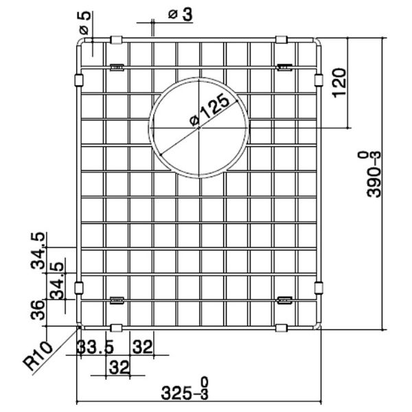The Blue Space Caroma Urbane II Sink Protector Gunmetal - tech drawing