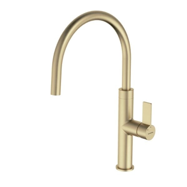 Liano II Sink Mixer, shown with optional extra Urbane II sink mixer handle in Brushed Brass by Caroma - The Blue Space